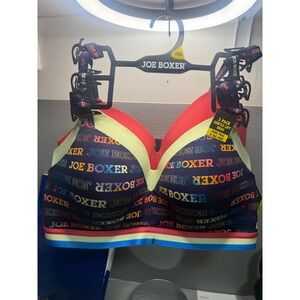 Joe Boxer 3 Pack Gentle Lift Bras Wire Free Tag Free 38D Navy Coral Yellow